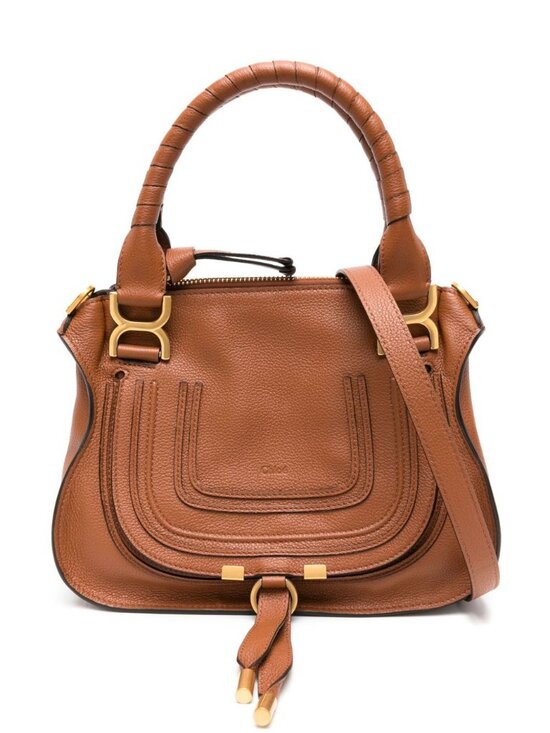Chloe Handbags - Chloé Marcie Medium Satchel, Brown Pebbled Leather, Gold Hardware